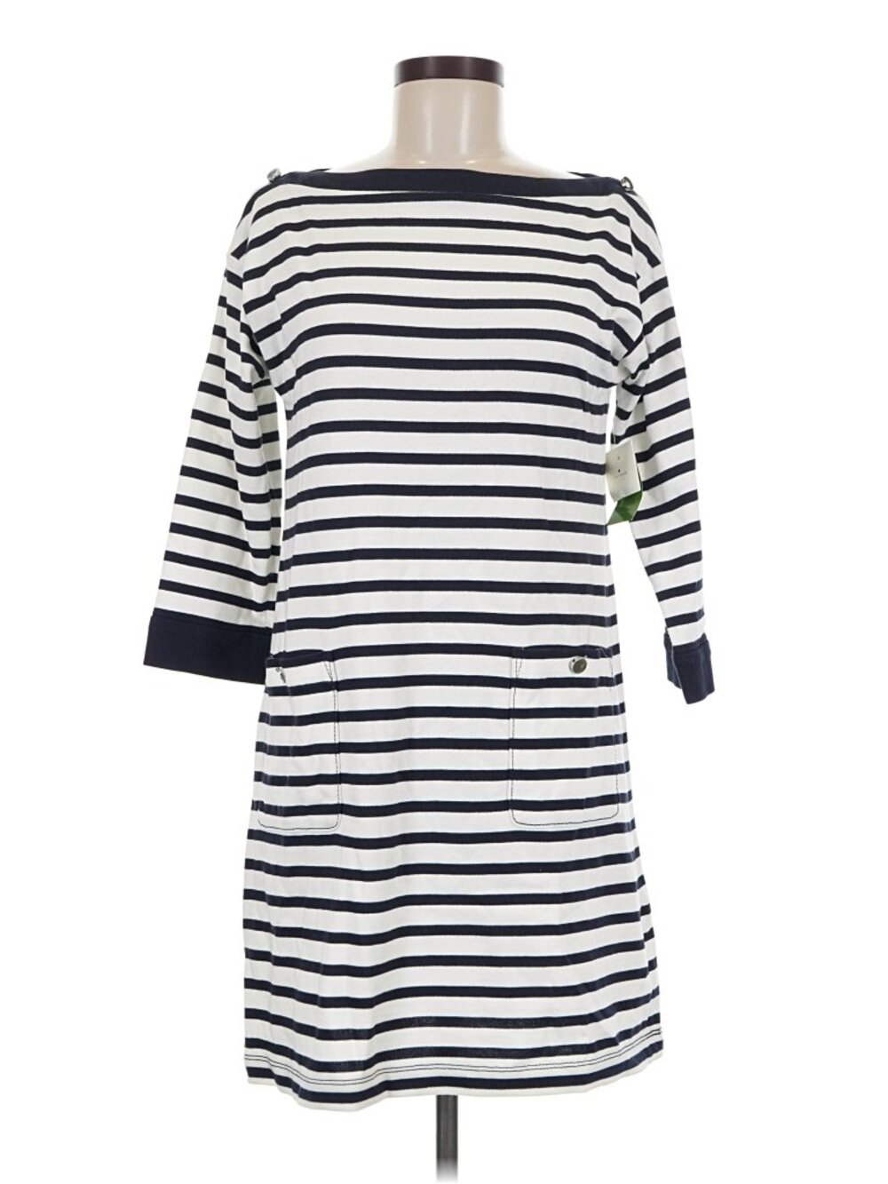 Kate Spade Striped Boat Neck dress Navy & White Button Accents size XL